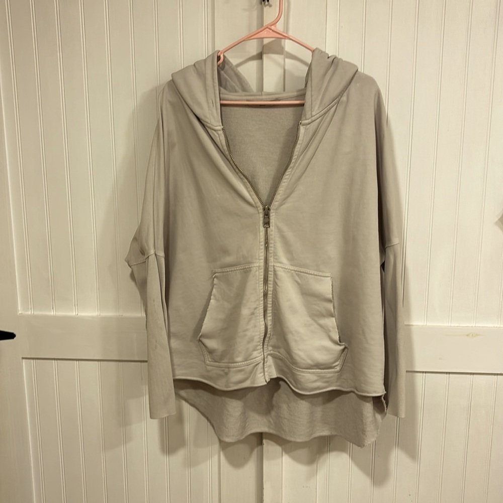 AllSaints 100% cotton xonda beige zip hoodie size S. Loose fit, raw edges.